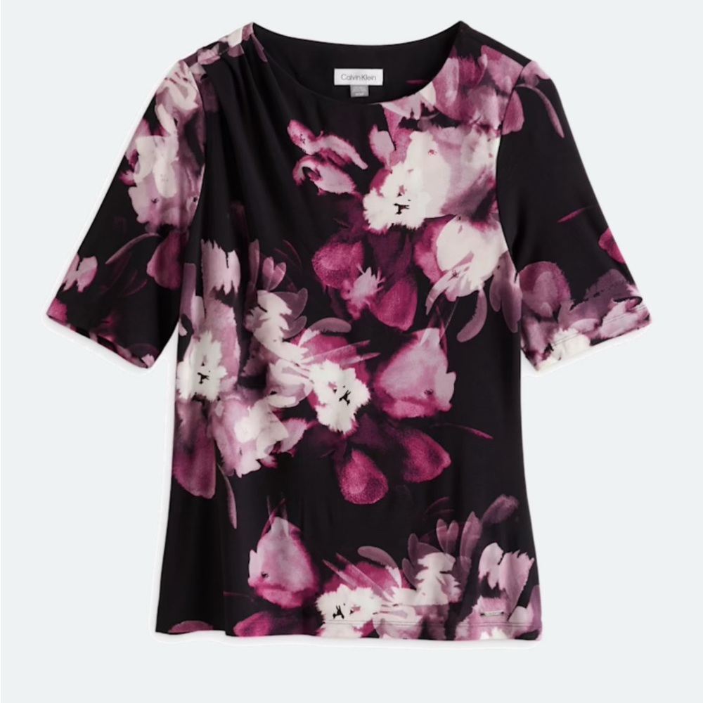 Calvin Klein Black and Pink Floral Blouse